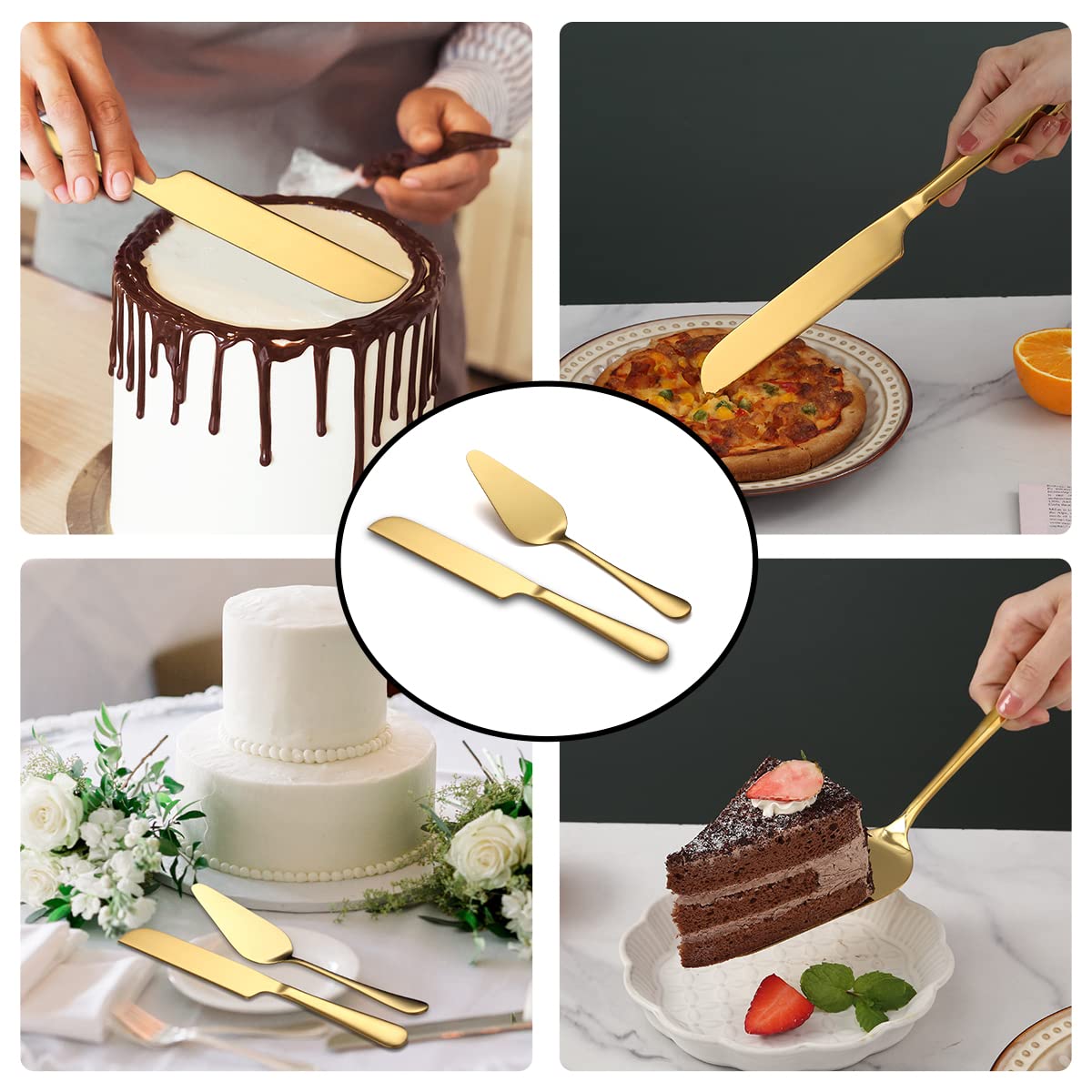 Kyraton Wedding Cake Knife and Server Set, Gold Titanium Plated Stainless Steel Cake Cutting Set for Weddings and Birthdays 🍁 All In One Marketplace Canada