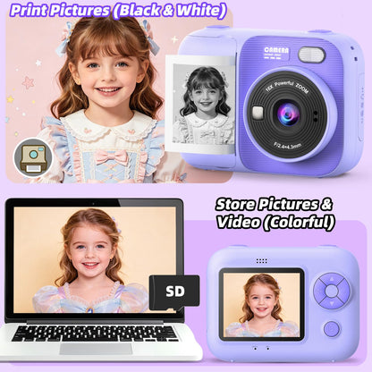Kids Instant Print Camera with 5 Rolls Print Paper, 1080P HD Camera, Rechargeable Portable Toddler Selfie Camera, Christmas Birthday Gifts Toys for Boys Girls Age 3-12 🍁 All In One Marketplace Canada