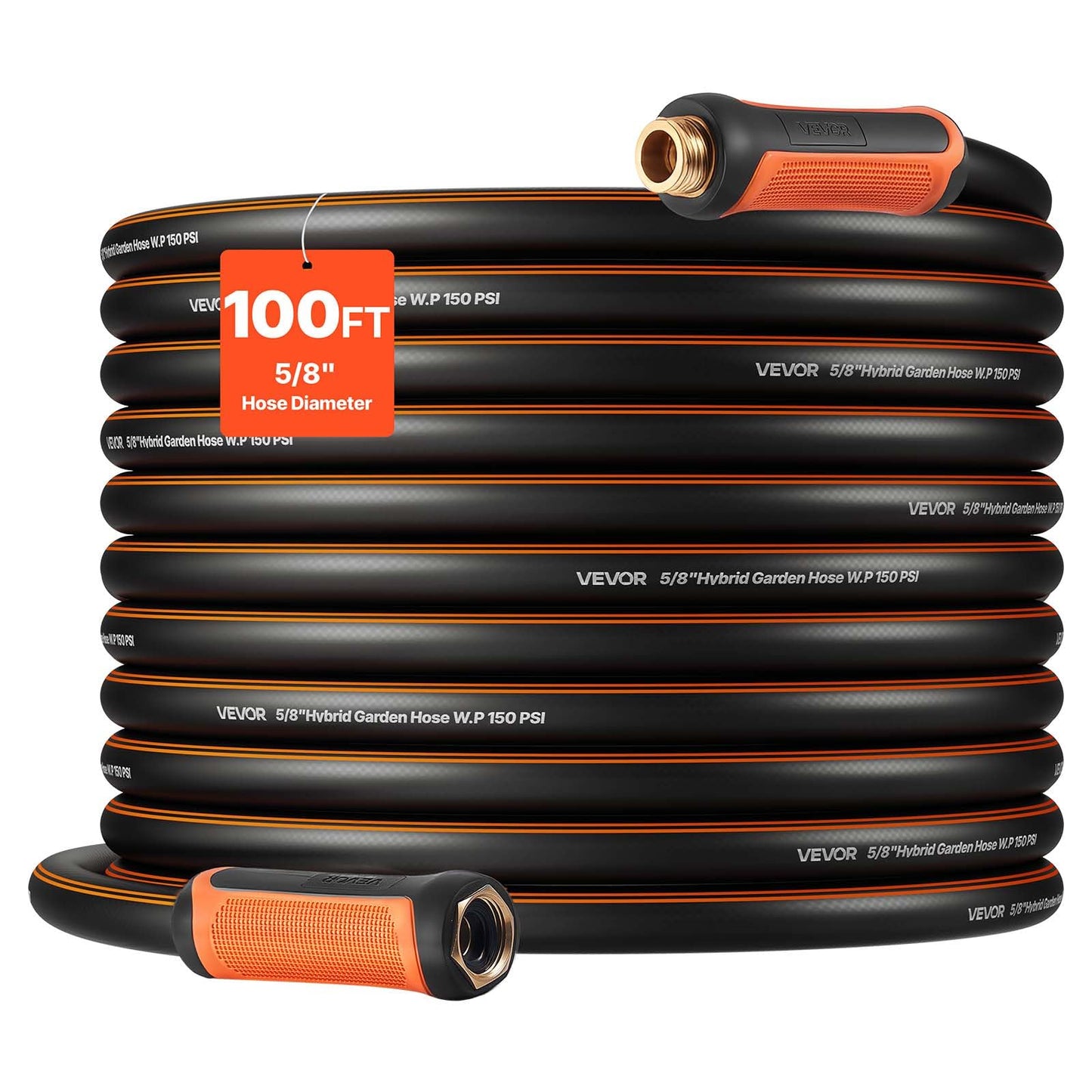 VEVOR Garden Hose, 100 ft 5/8" Heavy Duty 4-Layer Rubber Water Hose, 150PSI Working & 600PSI Burst, Flexible & Non-Kink Outdoor Waterhose with 3/4" Fitting, Lightweight Hoses for Gardening Cleaning 🍁 All In One Marketplace Canada