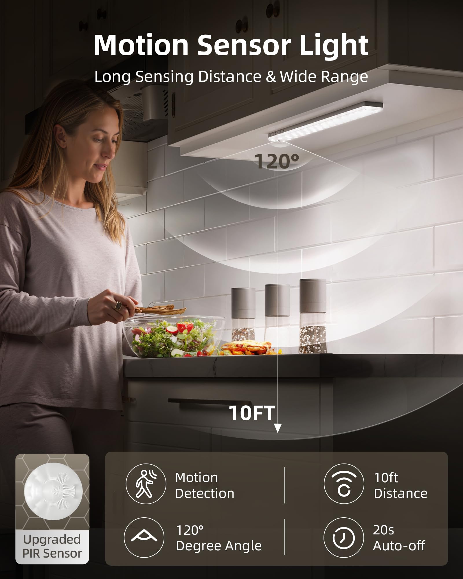 EZVALO 6-Pack Under Cabinet Lighting with Charging Station, Rechargeable Motion Sensor Lights, 3 Color Temps, Dimmable 62 LED Wireless Motion Activated Cabinet Lights with Remote for Kitchen,Pantry - Available at All In One Marketplace Canada