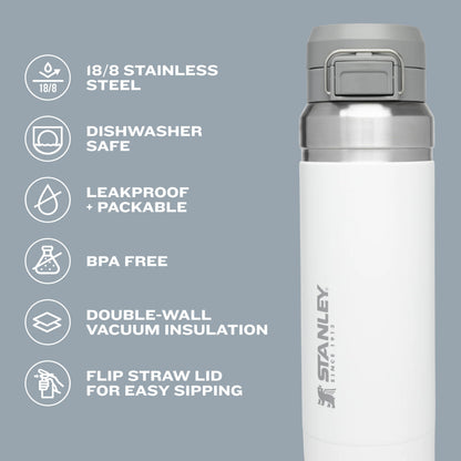 Stanley Quick Flip GO Water Bottle 24 oz | Push Button Lid | Leakproof and Packable for Travel and Sports | Insulated Stainless Steel | BPA-Free | Pomelo 🍁 All In One Marketplace Canada