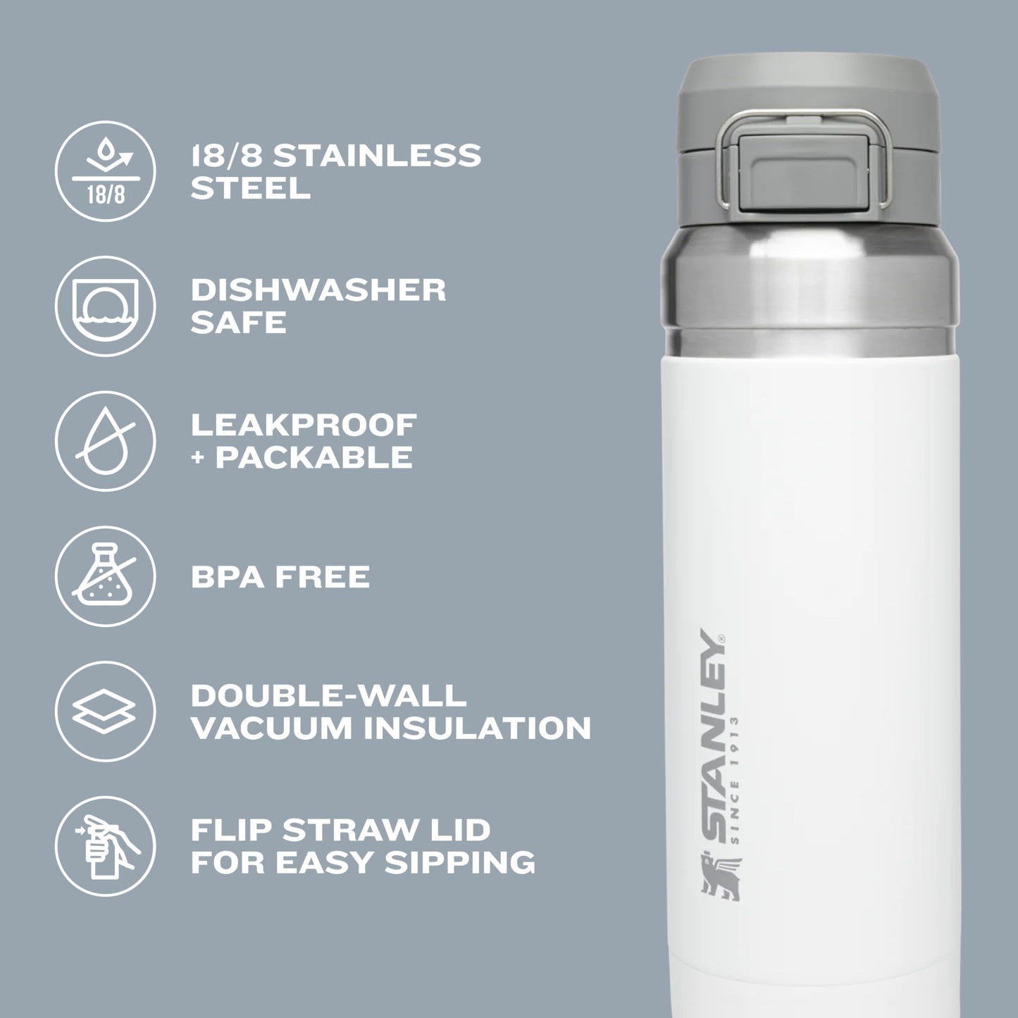 Stanley Quick Flip GO Water Bottle 24 oz | Push Button Lid | Leakproof and Packable for Travel and Sports | Insulated Stainless Steel | BPA-Free | Black 2.0 🍁 All In One Marketplace Canada