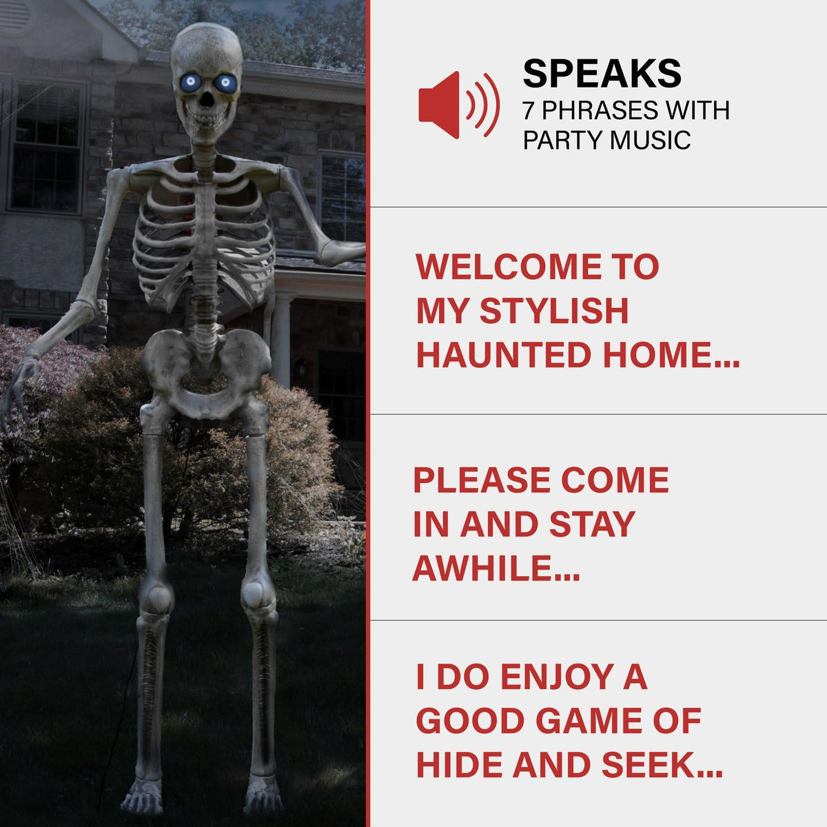 Haunted Hill Farm, squelette géant Bones McNeely de 2,4 mètres par SVI, accessoire animatronique effrayant activé par le mouvement avec effets sonores pour décoration d'Halloween en intérieur ou en extérieur abrité