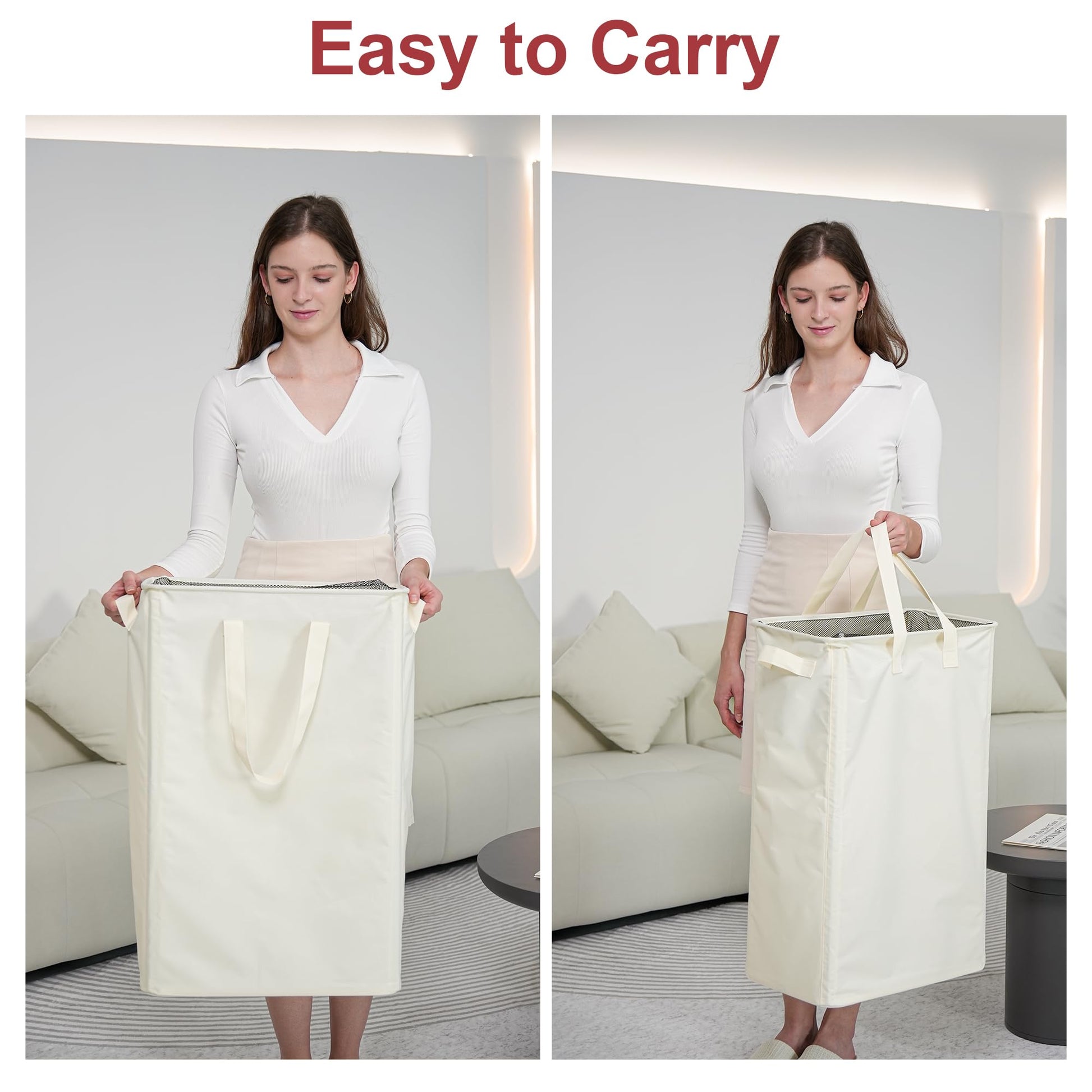 efluky Slim Laundry Hamper with Handles, Collapsible Small Hamper for Laundry, Dirty Clothes Basket for Bedroom, Dorm and Laundry Room, 48L (12.7 Gallon) Beige - Available at All In One Marketplace Canada