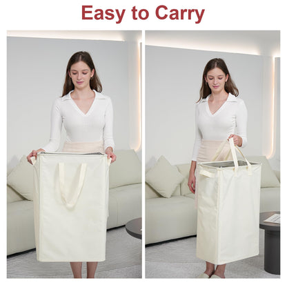 efluky Slim Laundry Hamper with Handles, Collapsible Small Hamper for Laundry, Dirty Clothes Basket for Bedroom, Dorm and Laundry Room, 48L (12.7 Gallon) Beige - Available at All In One Marketplace Canada