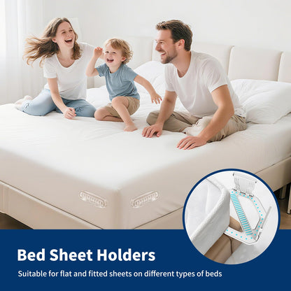 AMOVO Bed Sheet Holders for Corners Keep Sheets in Place Firmly - Foldable Fitted Sheet Holders Heavy Duty Sheet Locks Mattress Sheet Fasteners, Set of 4 Lock Sheet Clips (White) - Available at All In One Marketplace Canada