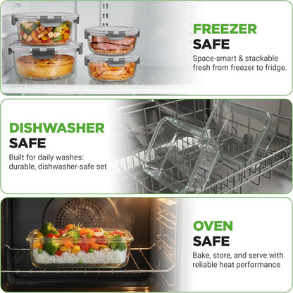 NutriChef 24-Pc Glass Food Storage Containers, Airtight Leakproof Lids