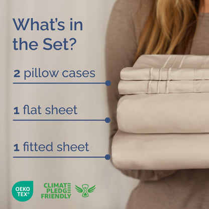 King Size 4 Piece Sheet Set - Comfy Breathable & Cooling Sheets - Hotel Luxury Bed Sheets for Women & Men - Deep Pockets, Easy-Fit, Extra Soft & Wrinkle Free Sheets - Wheat Oeko-Tex Bed Sheet Set