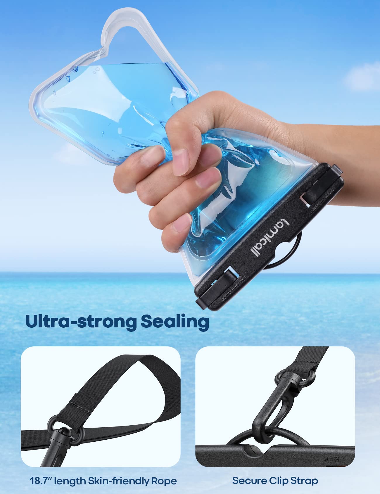 Lamicall Waterproof Phone Pouch Dry Bag with Lanyard - 2 Pack IPX8 [Easy Lock & Heavy Duty] Water Proof Cell Phone Case for iPhone 15 16 17 Pro Max, Samsung Galaxy S24 S25 Ultra, All 4-7" Cellphones