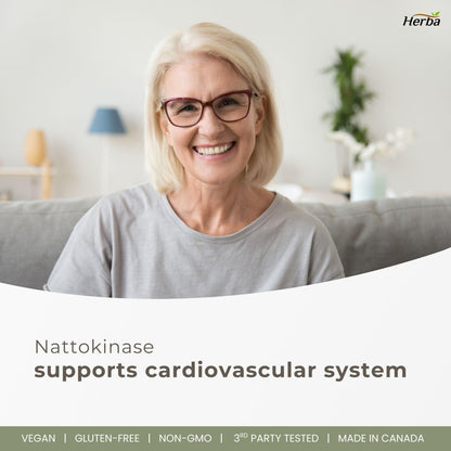 Herba Nattokinase Supplement 2000 FU – 100mg, 120 Delayed Release Capsules | Helps to Support Heart Health | Made in Canada - Available at All In One Marketplace Canada