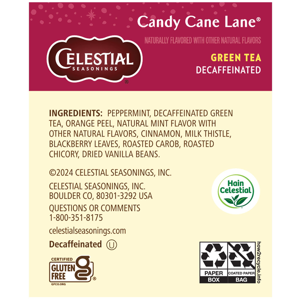 Celestial Seasonings Candy Cane Lane Decaf Holiday Tea, 20 Tea Bags per box, (Pack of 6) 🍁 All In One Marketplace Canada