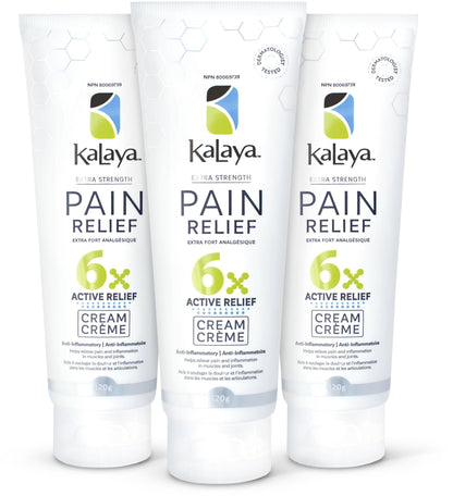 KaLaya 6X Extra Strength Pain Relief Cream with Arnica for Arthritis, Joint, Muscle, Back, Neck, Shoulder, Hand and Knee Pain- Medically formulated with 6 Natural Active, Pain Blocking & Anti inflammatory Ingredients (120g - Pack of 3) - Available at All In One Marketplace Canada