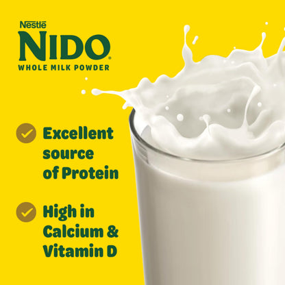 NIDO Whole Milk Powder, Rich & Creamy Powdered Milk, High in Calcium & Vitamin D, Source of Protein, No Artificial Colours or Flavours, No Added Sweeteners, 800 g