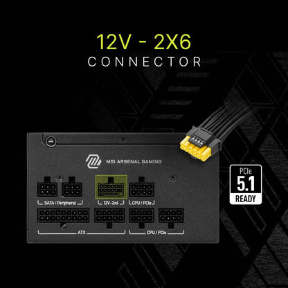 MSI MAG A650GLS PCIE5, Fully Modular Compact Gaming 650W Power Supply, 80+ Gold, ATX 3.1 & PCIe 5.1 Ready, Native Dual-Color 12V-2x6 Cable, Low-Noise, Embossed Jacket Cables, 10 Year Warranty