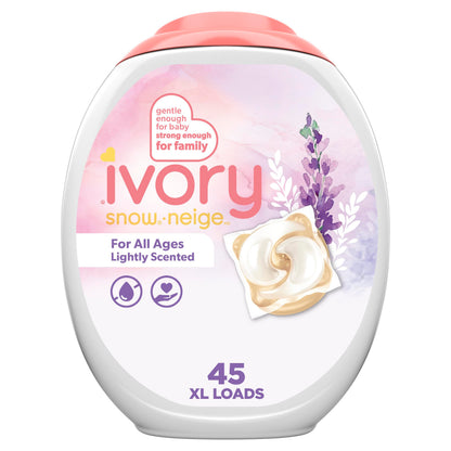 Ivory Snow Laundry Detergent Pacs Lightly Scented Lavender HE Compatible, 45