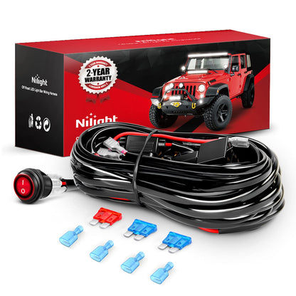 Nilight LED Light Bar Wiring Harness Kit 12V On Off Switch Power Relay Blade Fuse for Off Road Lights LED Work Light,2 years Warranty