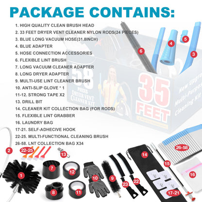 Sealegend 58-Piece Dryer Vent Cleaning Kit Omnidirectional Cleaner Include 35 Feet Dryer Vent Brush Blue Dryer Vacuum Attachment Lint Brush Vacuum&Dryer Adapter - Available at All In One Marketplace Canada