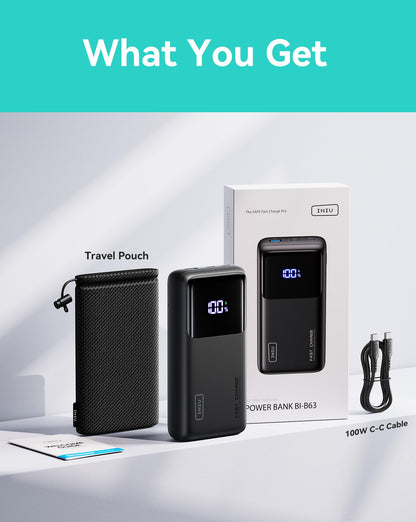 INIU Laptop Power Bank, 100W 25000mAh Portable Laptop Charger, Fast Charging USB C in&Out External Battery Pack, Travel Powerbank for Laptop MacBook iPad Steam Deck iPhone 17 16 Samsung S25 etc