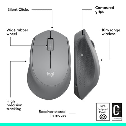 Logitech M330 Silent Plus Full Size 2.4 GHz Wireless Mouse - Grey