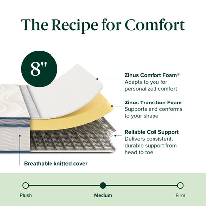 Zinus 8 Inch Spring Sensation Hybrid Mattress [New Version], Twin XL, Fiberglass Free, Medium Firmness, Durable Support, Certified Safe Foams & Fabric, Mattress in A Box Zinus