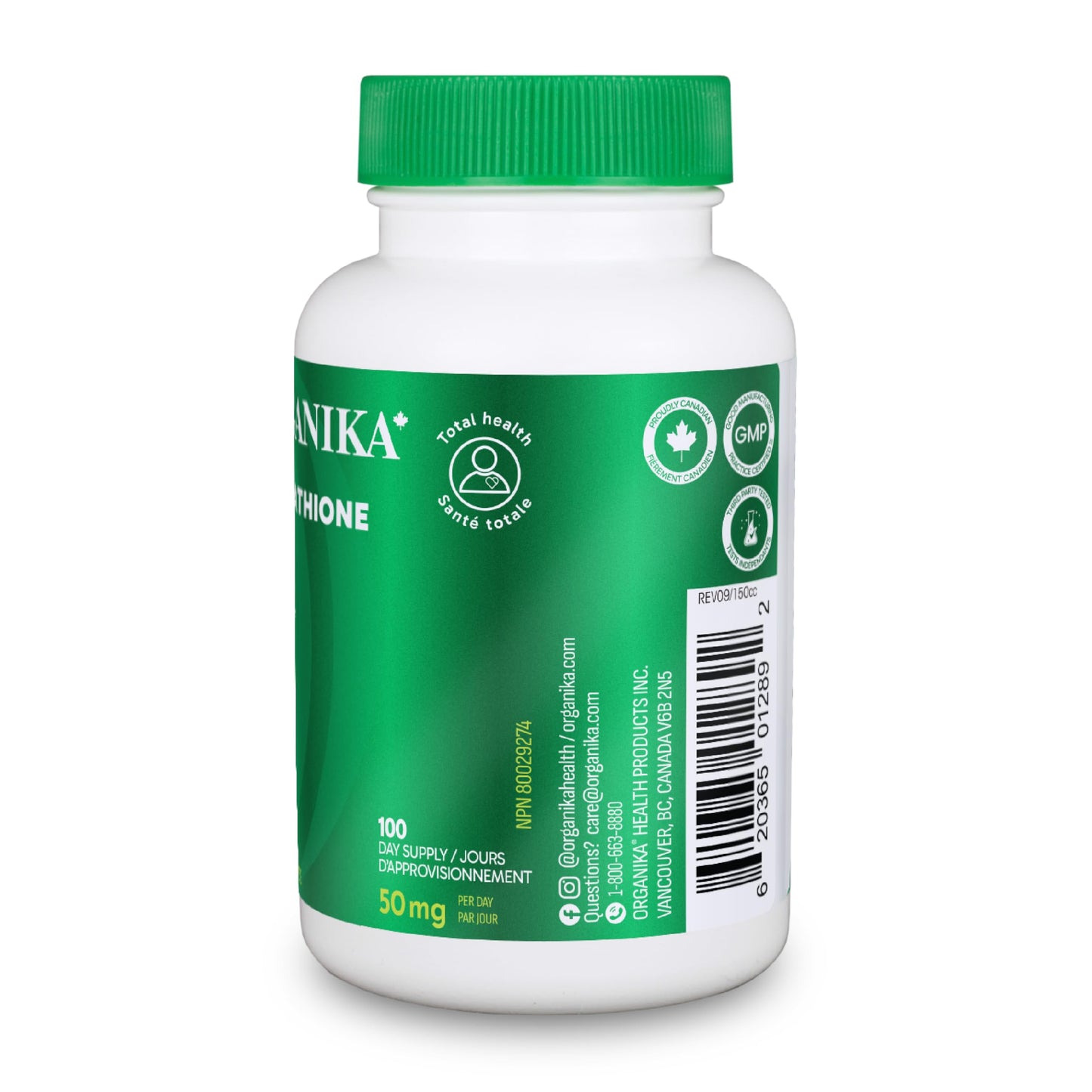 Organika Canadian-Made L-Glutathione (Reduced), Antioxidant and Detox Support -100 Caps - Available at All In One Marketplace Canada