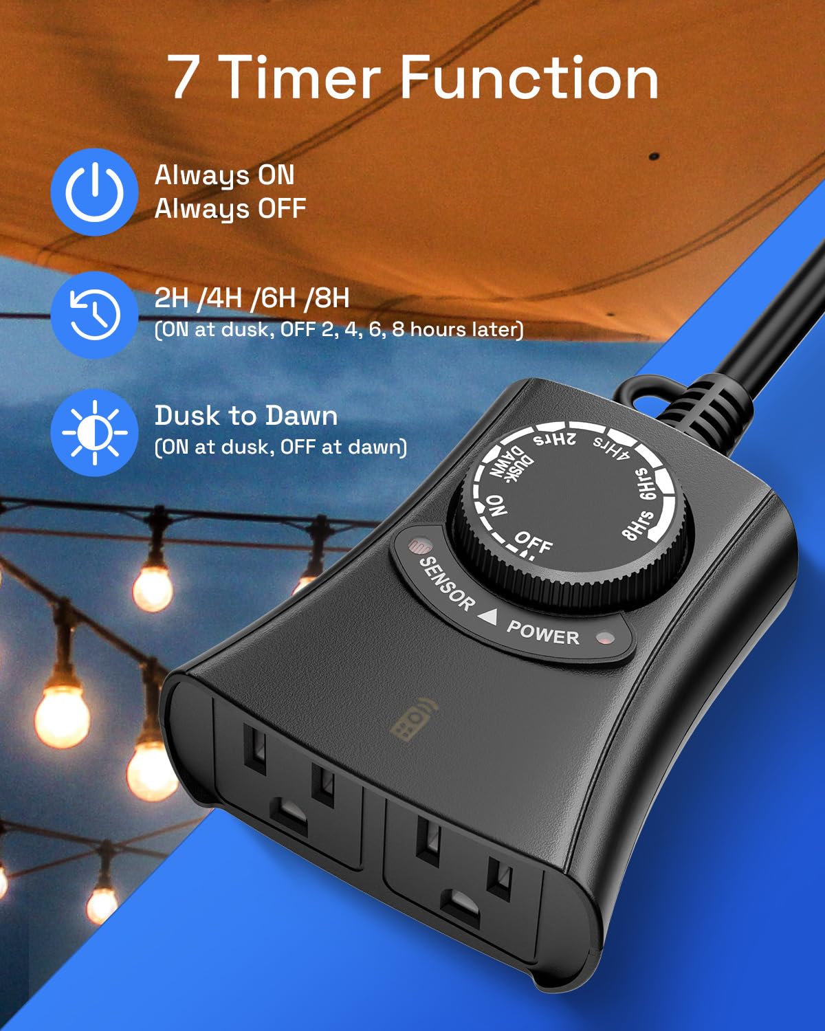 HBN Outdoor Light Timer Waterproof, Weatherproof Photocell Dusk to Dawn Light Sensor Timer with Remote Control, 2/4/6/8 Countdown Timer, 2 Grounded Outlet for Christmas Lights，1875W 15A 1/2HP 🍁 All In One Marketplace Canada