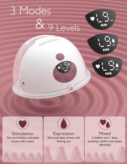 Momcozy M5 Smart App Control Hands Free Breast Pump, Double Wearable Breast Pump of Baby Mouth Double-Sealed Flange with 3 Modes & 9 Levels, Electric Pump Portable - 24mm, 2 Pack, Cozy Red