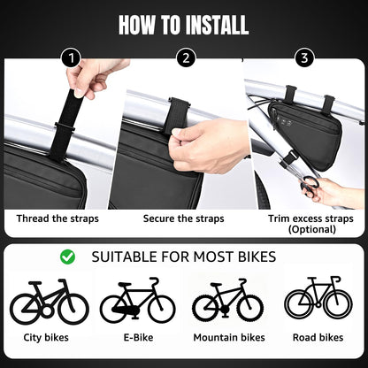 WOTOW Bike Frame Storage Bag, Water Resistant Cycling Reflective Triangle Handlebar Top Tube Bag Under Seat Pouch Strap-On Adjustable Install Position Tool Accessories Pack for Mountain Road Bike - Available at All In One Marketplace Canada