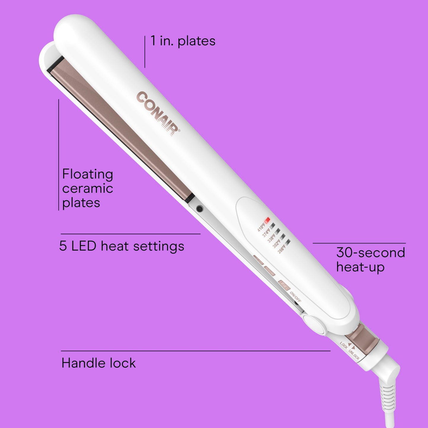 Conair Double Ceramic Hair Straightener Flat Iron with 1 Inch Floating Plates 5 Heat Settings up to 410°F Professional Styling Tool for Frizz-Free Straight Hair - Available at All In One Marketplace Canada