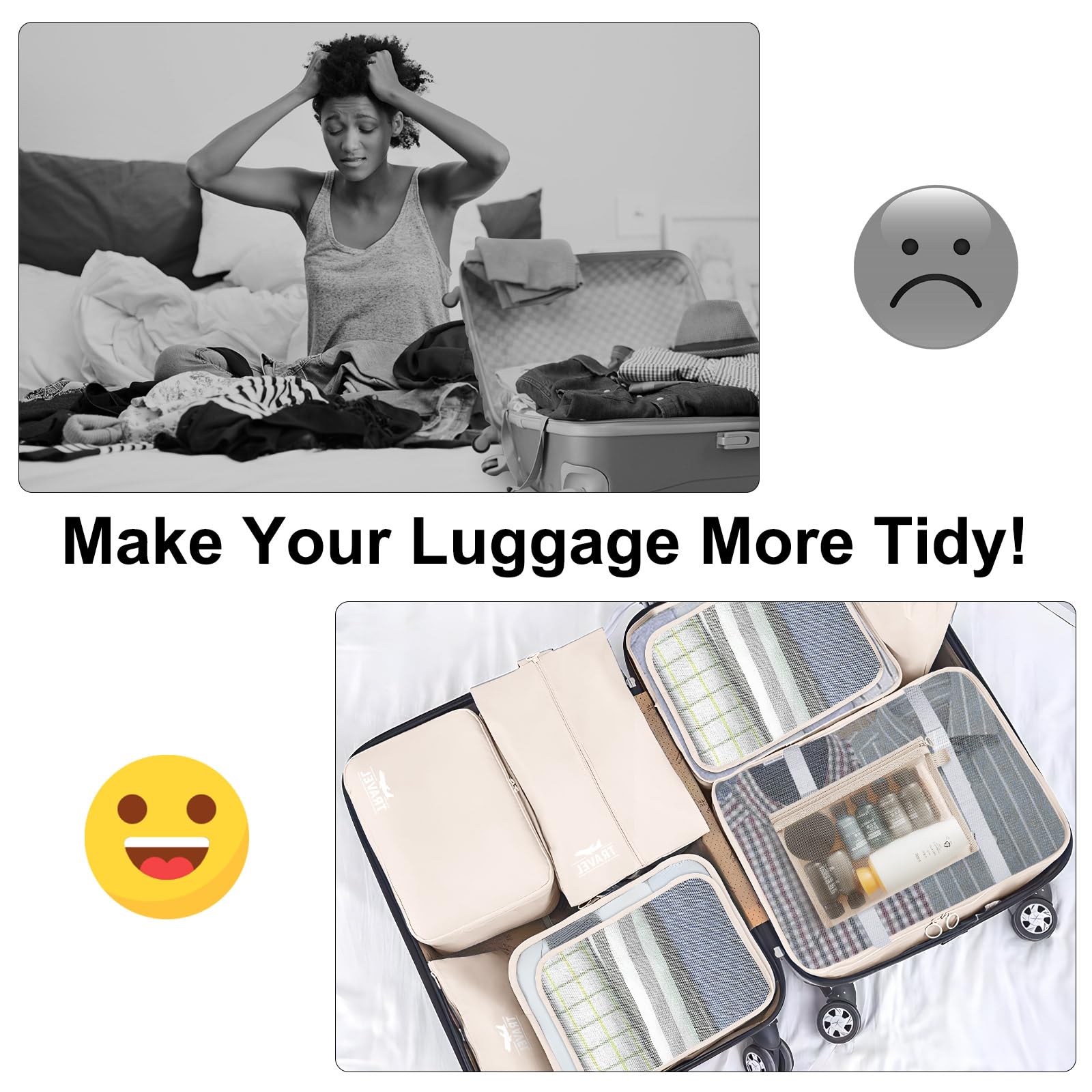 10 Set Packing Cubes for Suitcases, Packing Cubes Travel Essentials Organizer Bags, Travel Organizers (Beige)