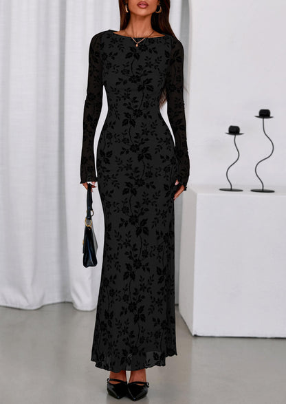 PRETTYGARDEN Women's Floral Bodycon Maxi Dress Wedding Guest Dresses Black 🍁 All In One Marketplace Canada