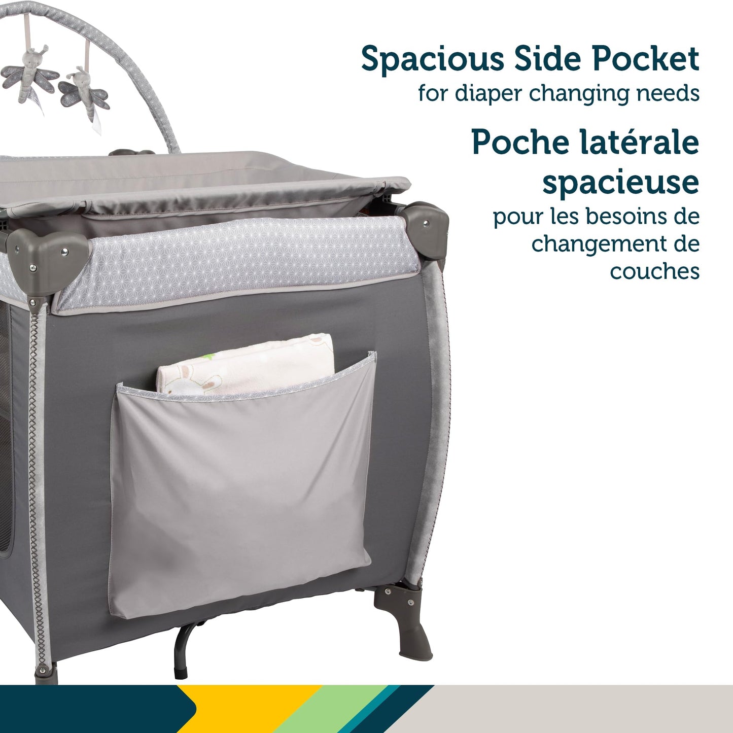 Safety 1st Amherst Baby Playard – 3-in-1 Travel-Ready Playard, Bassinet & Changer with Storage, Toy Bar – for Newborn to Toddler – Stardust Safety 1st