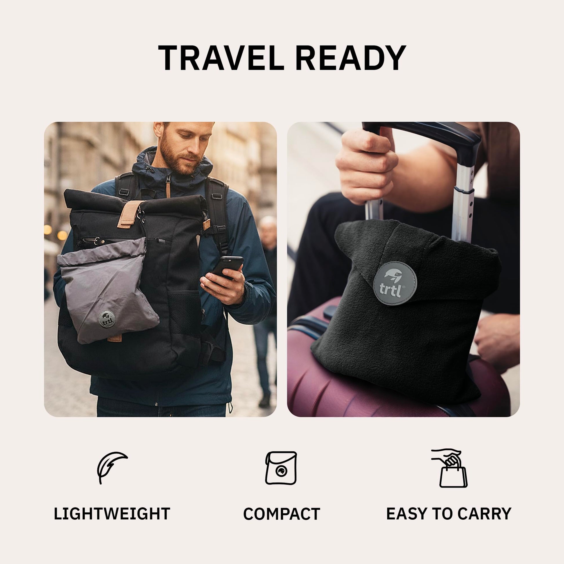 trtl Travel Pillow - Airplane Pillow for Neck and Shoulder Support - Soft, Lightweight, Machine-Washable Travel Pillows for Airplanes - Black - Available at All In One Marketplace Canada