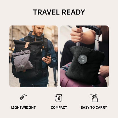 trtl Travel Pillow - Airplane Pillow for Neck and Shoulder Support - Soft, Lightweight, Machine-Washable Travel Pillows for Airplanes - Black - Available at All In One Marketplace Canada