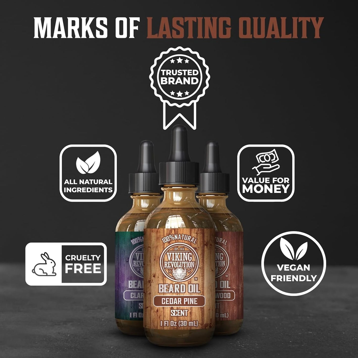 Viking Revolution - Beard Oil - All Natural Variety Sandalwood, Pine & Cedar, Clary Sage - Gifts For Men - Conditioning and Moisturizing - Valentines Day Gift for Him - 3 x 30 ml