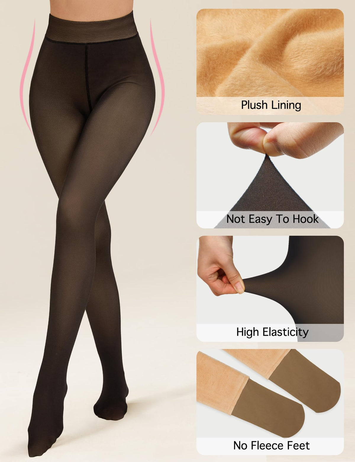 QOMEWA Women's Fleece Lined Tights, Black Semi Opaque Thermal Tights 🍁 All In One Marketplace Canada