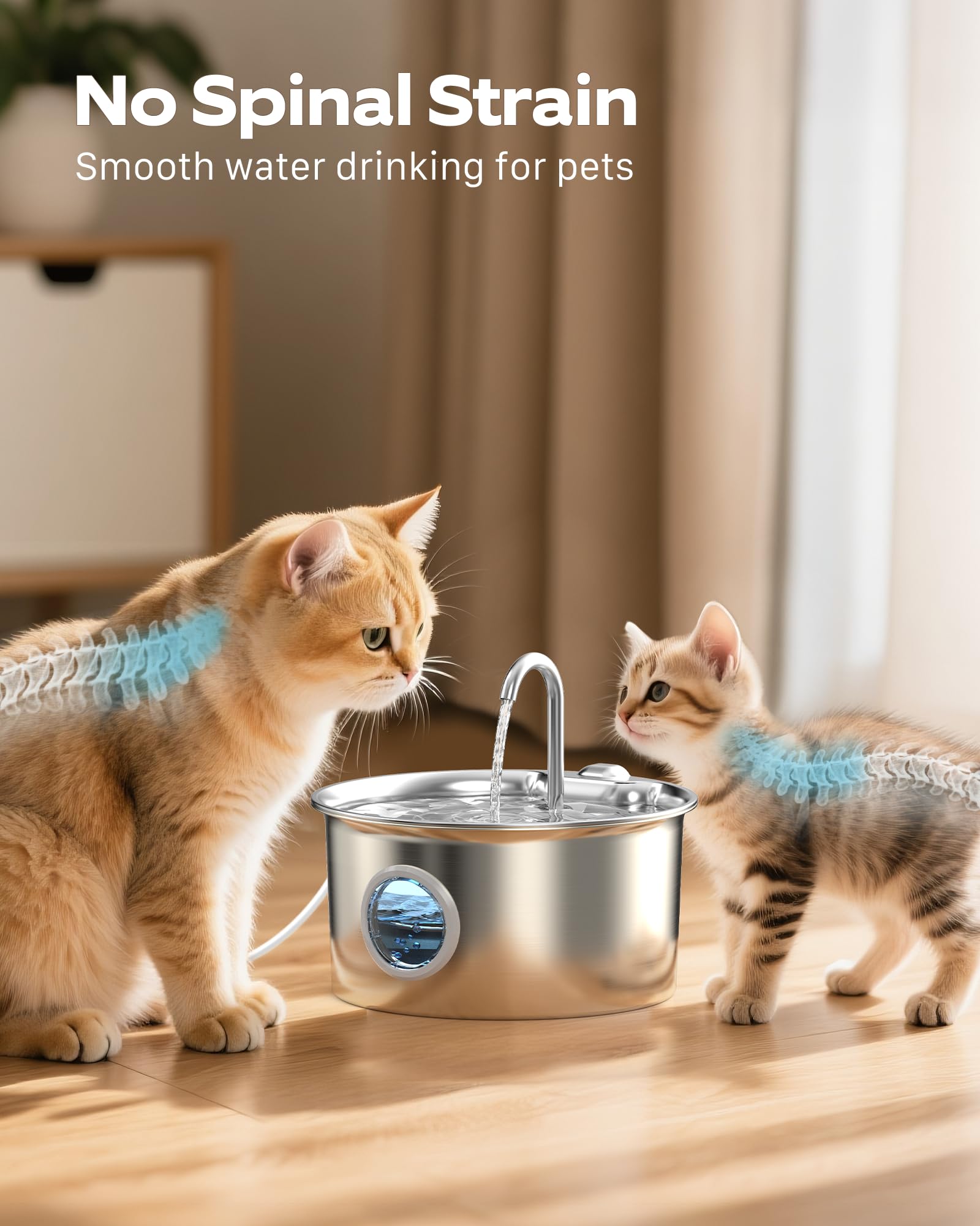 Cat Water Fountain Stainless Steel: Cat Fountain for Drinking - 2.6L Pet Water Fountain Indoor Cats - Quiet Pets Waterer - Cats Water Dispenser - for Small Animals