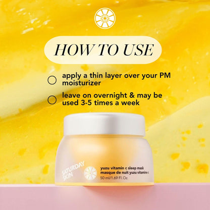 Saturday Skin Yuzu Vitamin C Sleep Overnight Face Mask Korean Skin Care Retinol Niacinamide Brightening Overnight Mask, Vegan Smooth Skin & Reduce Wrinkles, Ideal for All Skin Types - Available at All In One Marketplace Canada