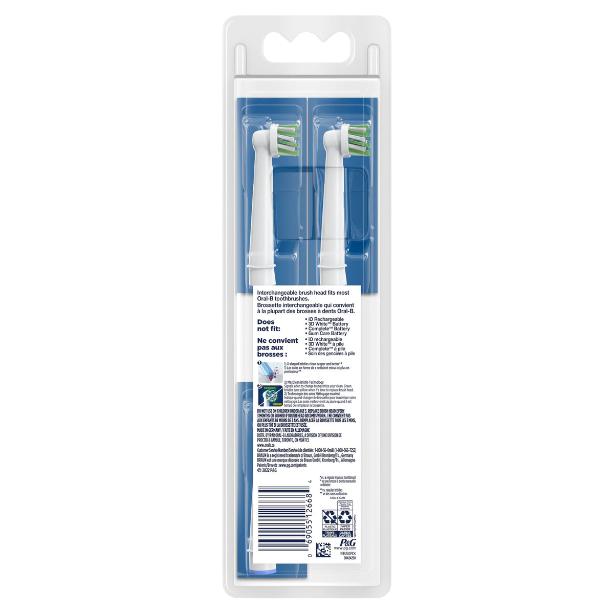 Oral-B CrossAction XFilaments Electric Toothbrush Replacement Brush Heads Refill, White, 3 Count