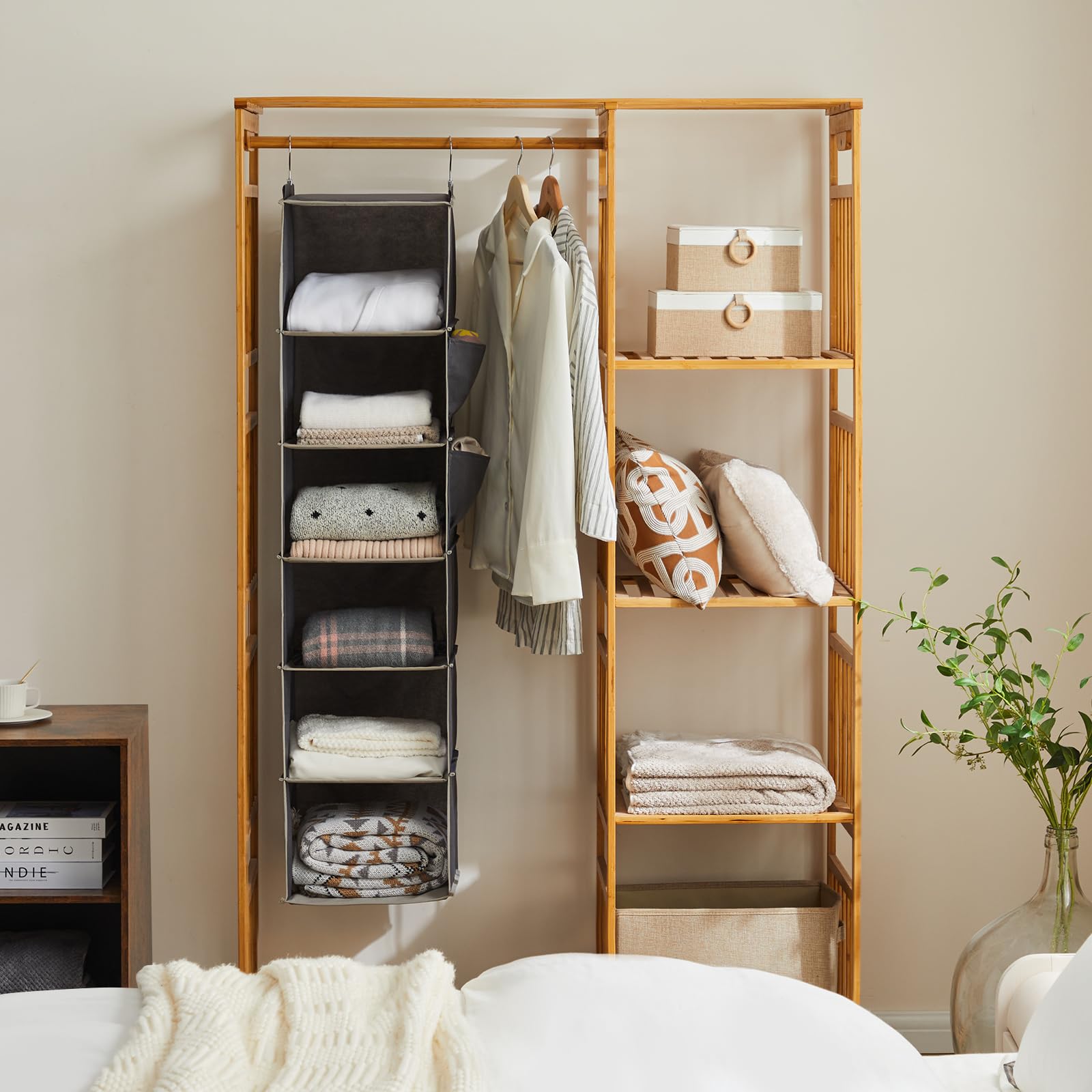 YOUDENOVA Hanging Closet Organizers and Storage, 6-Shelf Closet Hanging Storage Shelves, Grey - Available at All In One Marketplace Canada