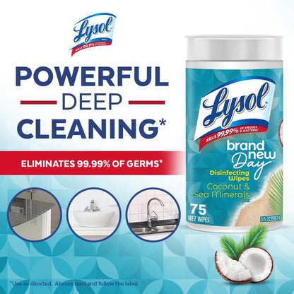 Lysol Disinfecting Wipes, Thick Cleaning Wipes with Micro-Pocket Pattern for Home & Electronics, Kills 99.9% of Germs, Removes Allergens, Coconut & Sea Minerals Scent, 6 X 75 Count (450 Total Wipes) 🍁 All In One Marketplace Canada