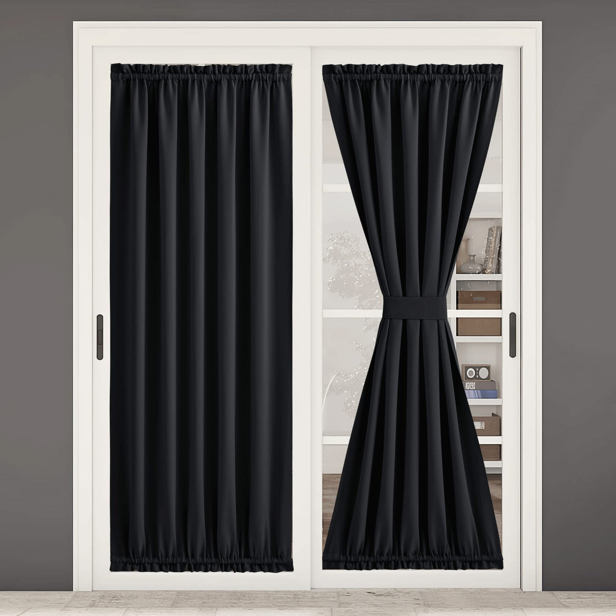 Rideaux occultants pour porte-fenêtre NICETOWN, rideaux d'Halloween pour obscurcir la pièce pour porte-fenêtre/porte vitrée, rideaux de porte fonctionnels à isolation thermique avec passe-tringle, 54 x 80 pouces, noir, 1 pièce