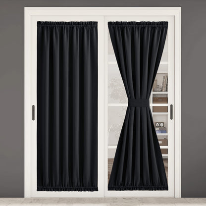 Rideaux occultants pour porte-fenêtre NICETOWN, rideaux d'Halloween pour obscurcir la pièce pour porte-fenêtre/porte vitrée, rideaux de porte fonctionnels à isolation thermique avec passe-tringle, 54 x 80 pouces, noir, 1 pièce