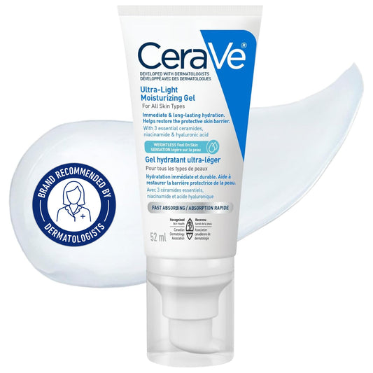 CeraVe Ultra-Light Moisturizing Gel Cream, Lightweight Face Moisturizer with Ceramides, Niacinamide & Hyaluronic Acid. Oil Free, Fast Absorbing and Fragrance-Free, Dermatologist Recommended, 52 mL - Available at All In One Marketplace Canada