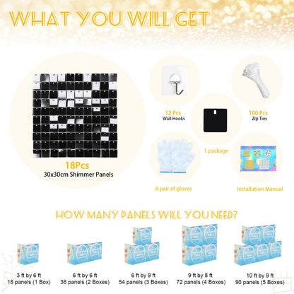 Panneaux de fond à paillettes noires 3 pi x 6 pi, mur scintillant décoratif, arrière-plan pour fête de remise de diplôme, anniversaire, Halloween, fiançailles, décoration à paillettes