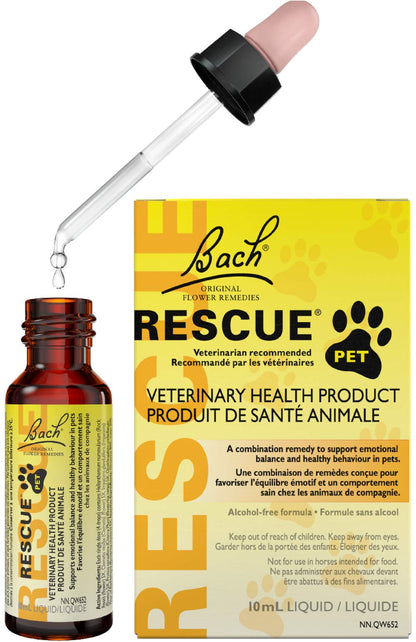 Bach RESCUE PET Dropper 10mL, For Dogs, Cats, and Pet Horses, Natural Flower Essence, Thunder, Fireworks and Travel