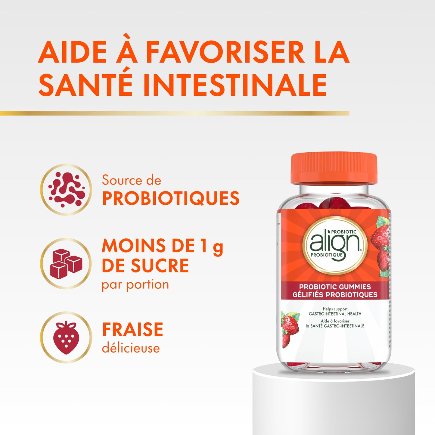 Align Probiotic Gummies for Women & Men, Helps Support Gastrointestinal Health, Made With Naturally Sourced Fruit Flavors, Strawberry Flavour, 60 Gummies - Available at All In One Marketplace Canada
