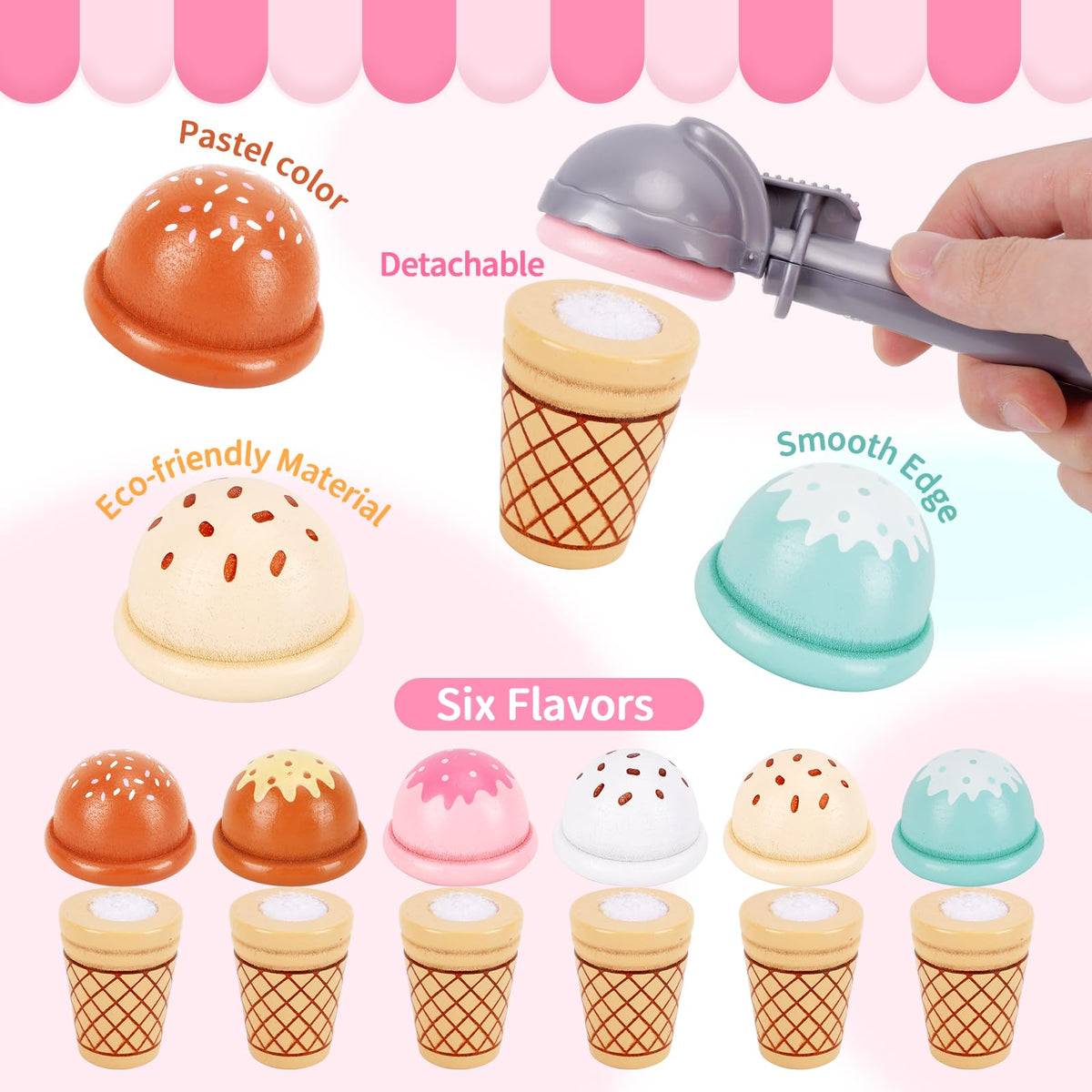 Melofaver Wooden Ice Cream Play Set, Pretend Play Ice Cream Toys for Kids 🍁 All In One Marketplace Canada