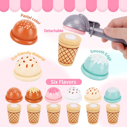 Melofaver Wooden Ice Cream Play Set, Pretend Play Ice Cream Toys for Kids 🍁 All In One Marketplace Canada
