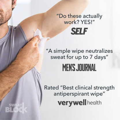 SweatBlock Clinical Strength Antiperspirant Wipes- Treat Hyperhidrosis & Excessive Sweating - Up to 7 Days Protection Per Wipe - 10 count - Unisex - Available at All In One Marketplace Canada